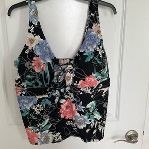 Black and Pink Tie Front Bustier Tank Top